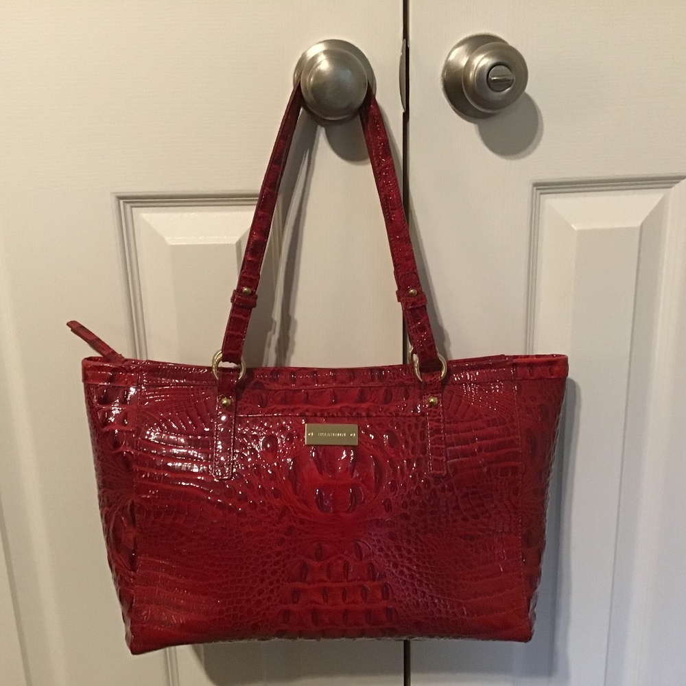 Brahmin Red Croc Embossed Tote